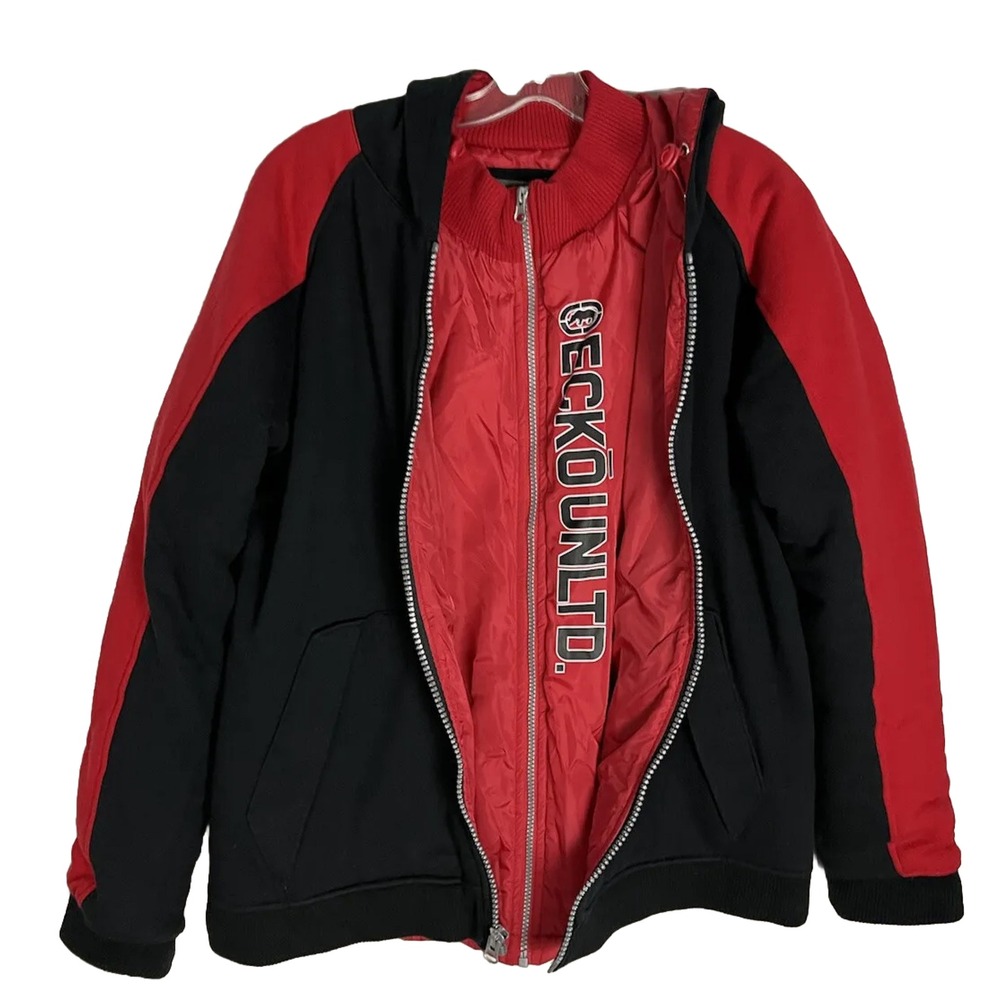 Ecko Untld Full‎ Zip-Up Layered  Black Red Jacket Size XL 90's Streetwear